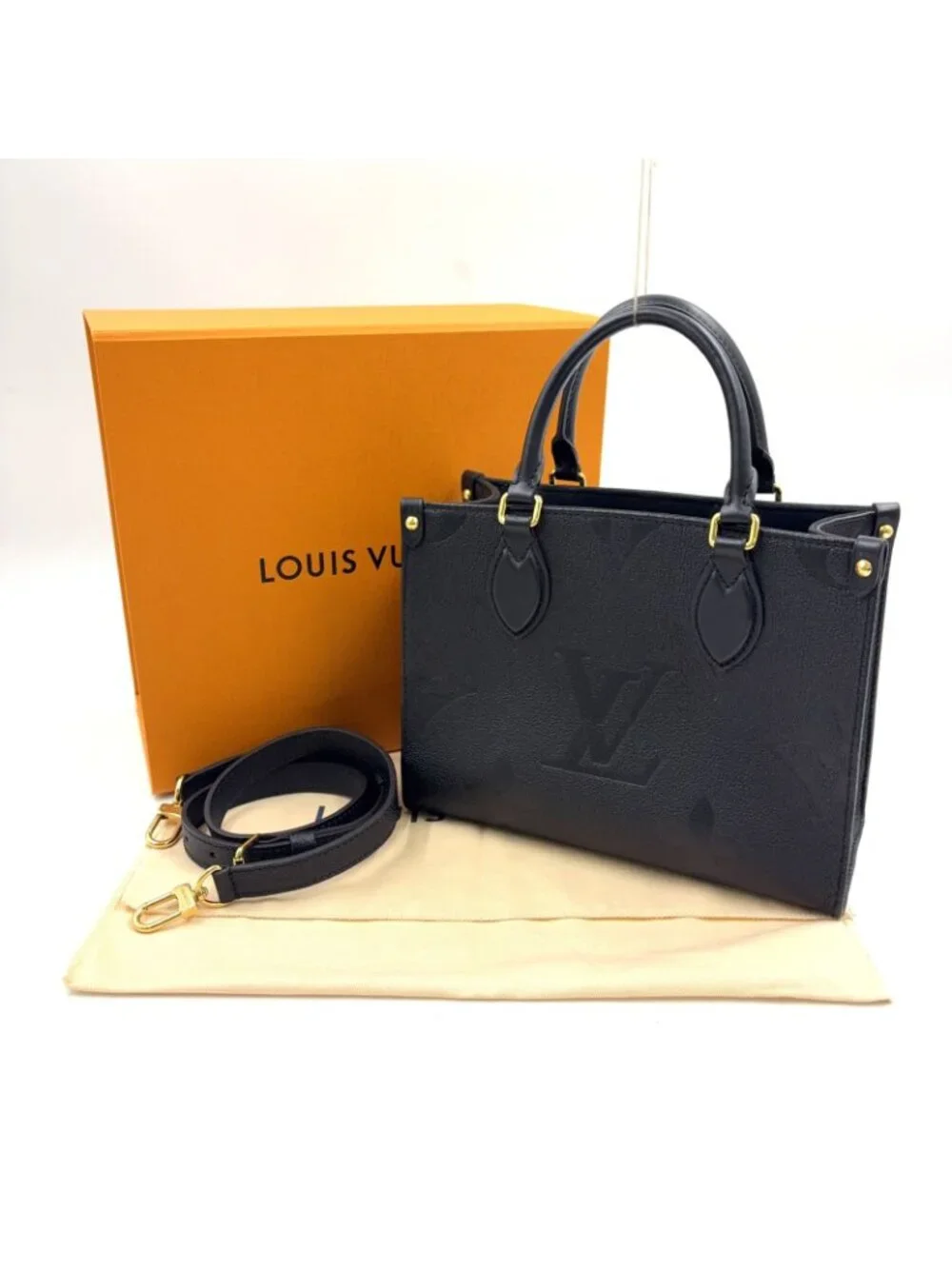 Louis Vuitton On The Go PM Monogram Empreinte Calfskin Black Handbag Gold